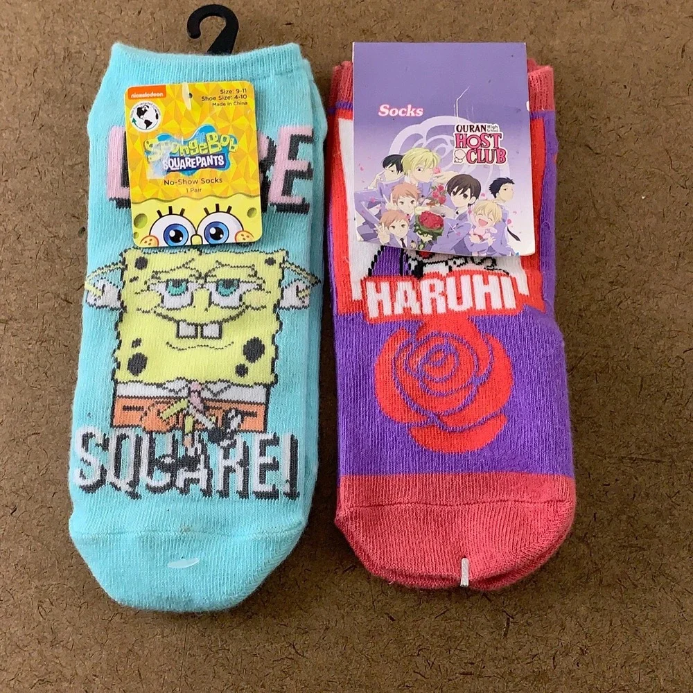 Hot Topic Women's One Size SpongeBob‎ Ouran Host Club Graphic No Show Socks NWT
